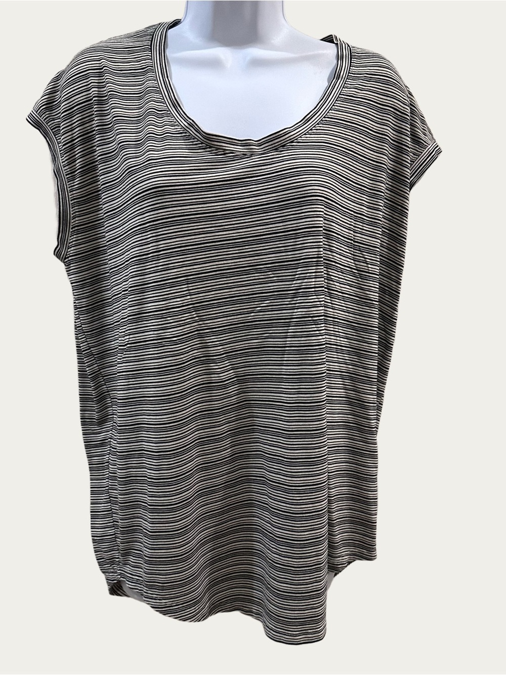 Athleta Cloudlight Stratus Short Sleeve Striped Black & White Shirt LT